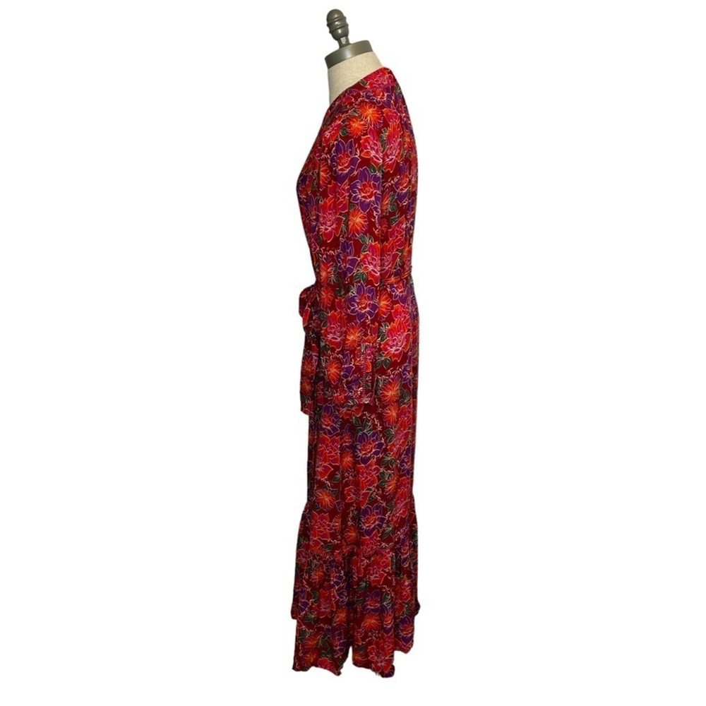 Paloma Blue Bowie CREPE DE CHINE Kimono Wrap Maxi Colorful Floral Dress Size XS - Picture 10 of 16